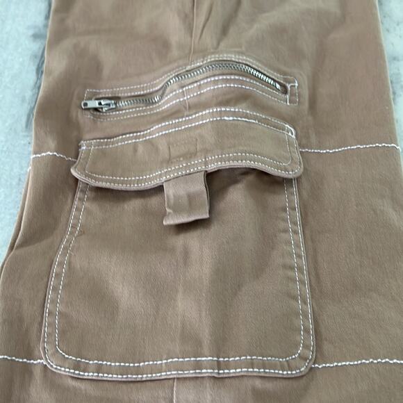 Rachel Paige XS Wide Leg Light Brown Cargo Pants Zip  Pockets Twill Streetwear - Picture 11 of 12